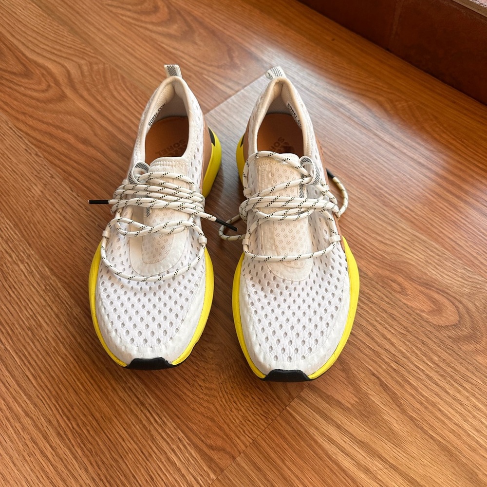 Stylish White and Yellow Women's Sneakers